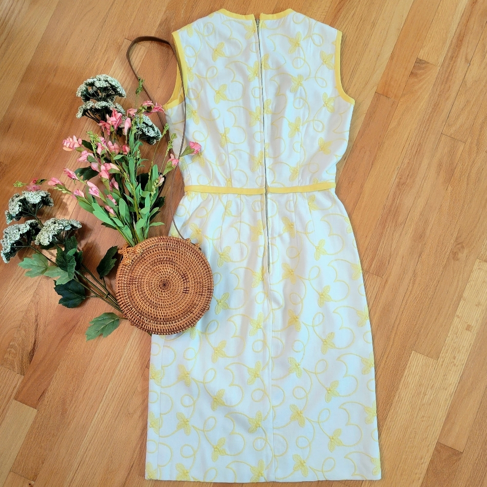 🐥 VTG Yellow & White 2-Pc Embroidered Dress Jacket Set Sz M - Picture 6 of 14